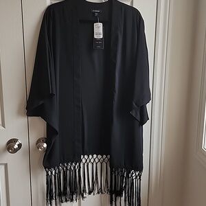 Le Chateau Black Kimono with Fringe L